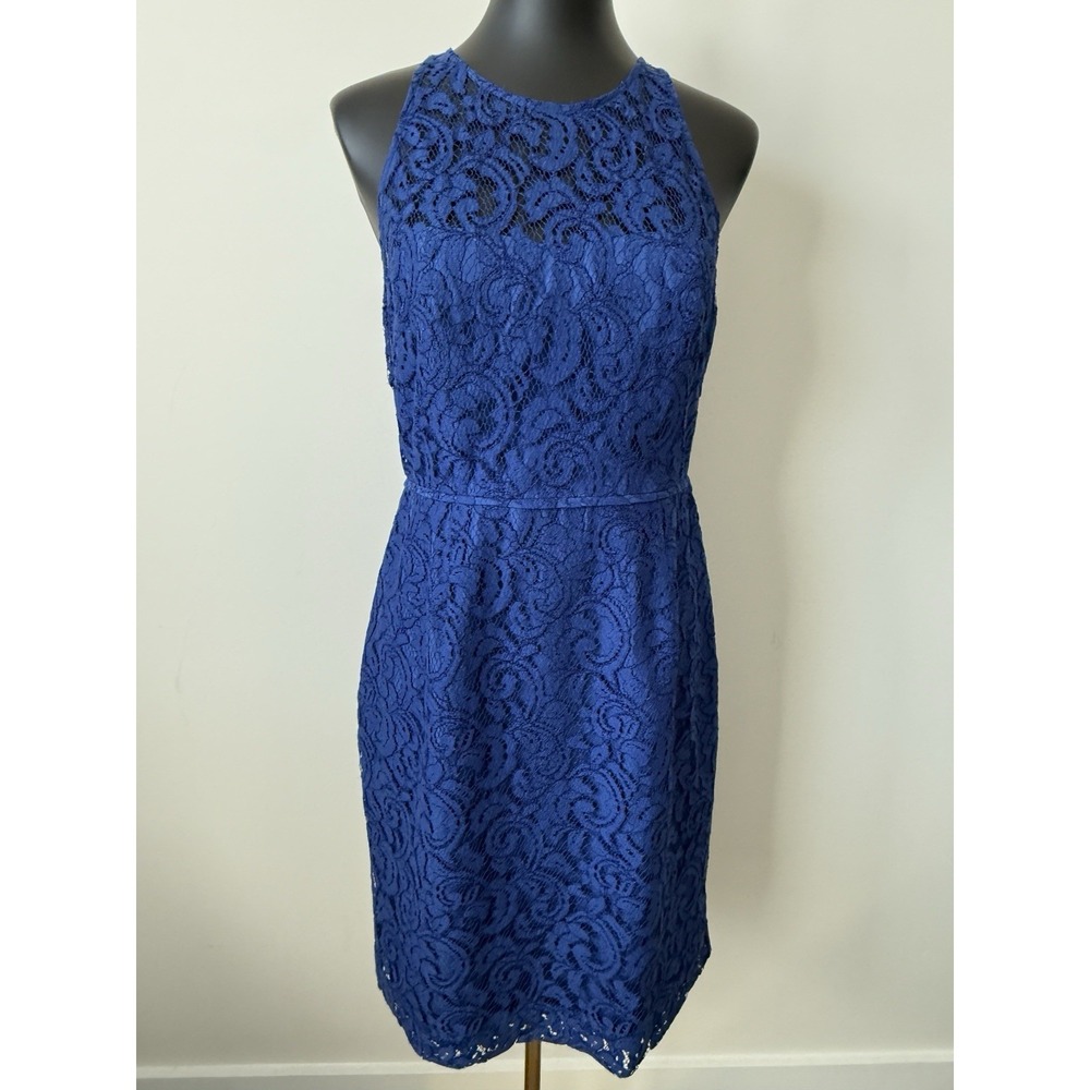 J. Crew Women's 10 Pamela Leavers Lace Blue Knee Length Sleeveless Dress